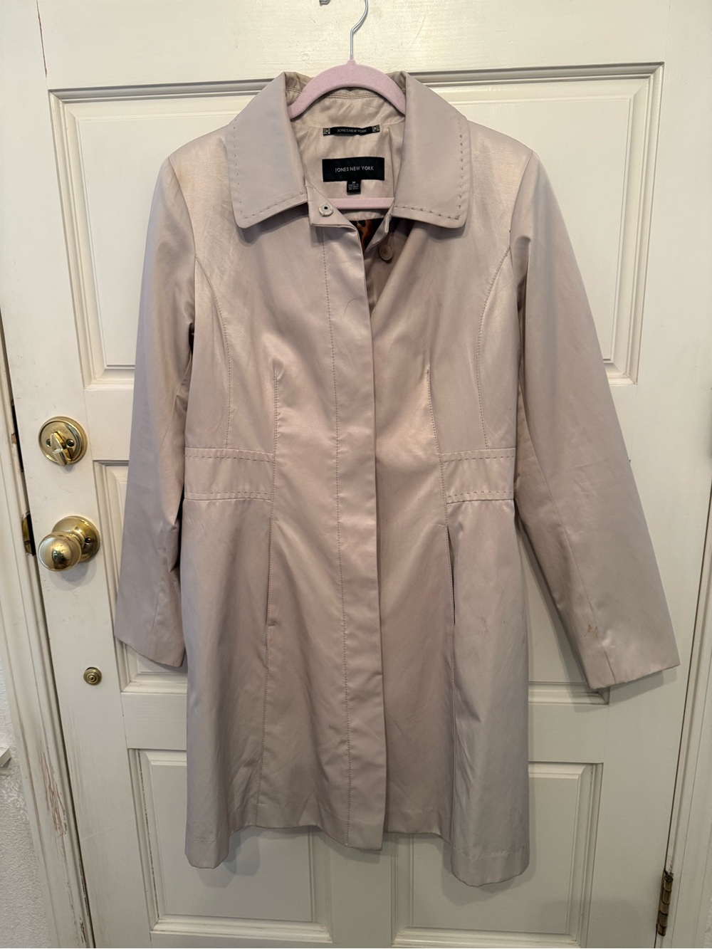 Jones New York Light Beige Single-Breasted Trench Coat